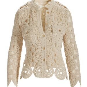 Boston proper Crochet Three Quarter Sleeve Jacket creme neutral size M